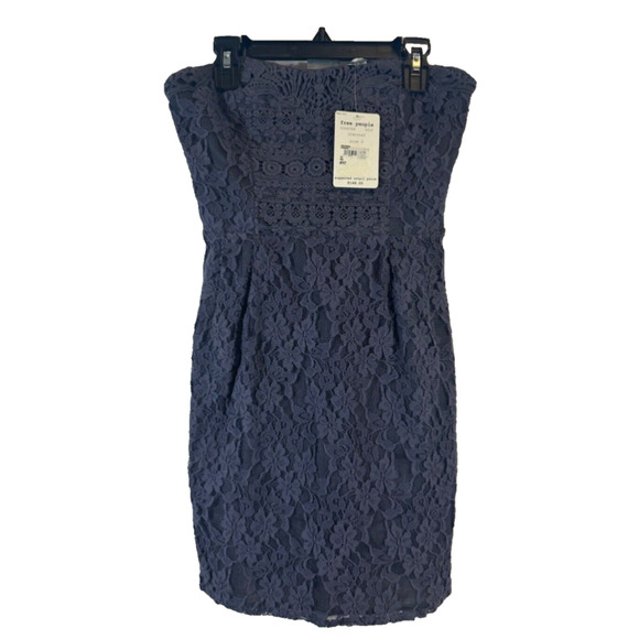 NEW Free People Strapless Lace Mini Dress Sz 0 Charcoal $148 Zipper Party E6 - Picture 1 of 6